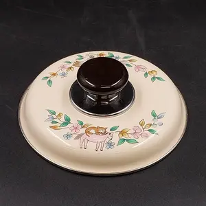 International Heartland Saucepan Lid 6.75" OD Enamelware Pot Cover Black Knob