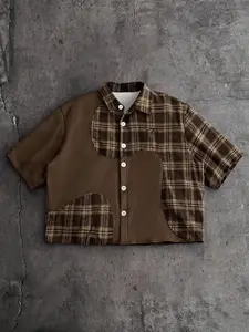 Men's Plaid Blouse, Casual Loose-Fitting Short Sleeve Shirt, Minimalist H-Type Design, Comfortable Outdoor Fashion