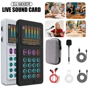 Portable Handheld Sound Card Set, Portable Voice Changer Device, Live Streaming Voice Changer, Audio Mixer, Microphone Kit for Podcasts, USB Audio Mixer