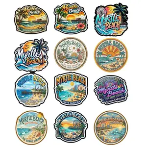 Myrtle Beach Stickers - 12-Pack South Carolina Travel Decals for Laptops, Water Bottles, and More - Vibrant Designs Featuring Palm Trees, Sunsets, and Beach Scenes