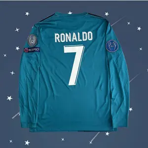 2017 2018 Away Retro Blue No.7 Ronaldo Long Sleeved Soccer Jersey
