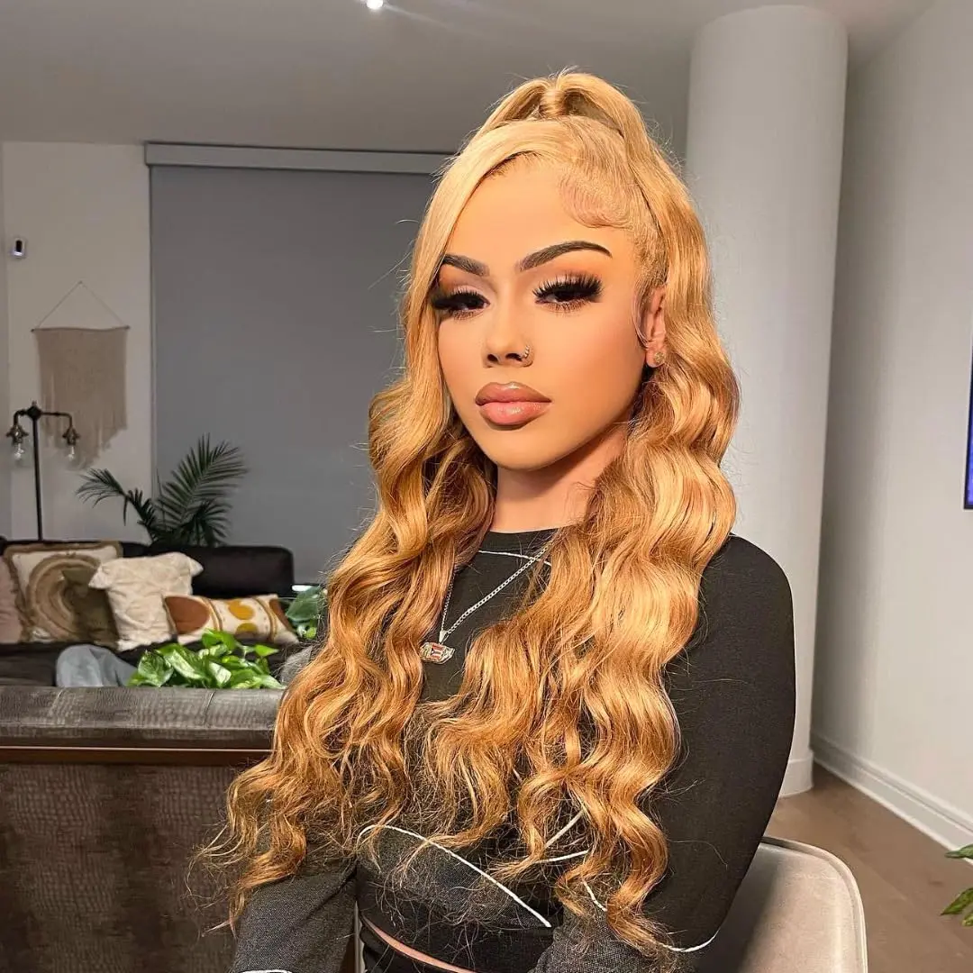 13x6 Honey Blonde Lace Front Wig Human Hai Blonde Lace Frontal Wigs For Women Human Hair Pre Plucked 27# Colored 180% Density Body Wave HD Lace Frontal Wigs Human Hair (26inch)