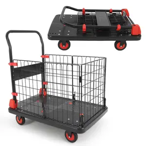 Garvee Heavy Duty Platform Truck Cart with Cage - 1000LBS Capacity, Foldable 35x23x20IN Hand Truck with 360° Silent Swivel Wheels, 2-Way Use Push Dolly for Grocery, Warehouse, Luggage Moving, Rust and UV Resistant