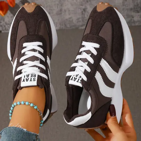Women's Lace-Up Casual Sports Shoes, Lightweight Casual Sneakers, Colorblock Sneakers, Non Slip Sneakers, Casual Athletic Sneaker, Multifunctional, Anti-Slip Rubber Sole, Ideal Gift for Fitness and Outdoor Activities