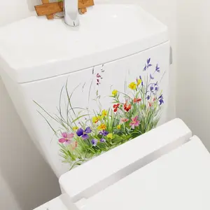 Colorful Floral Grass Stickers for Bathroom Toilet Decoration, Bathroom Decor Supplies, PVC Waterproof Self-Adhesive Peel and Stick Decals, Easy to Use