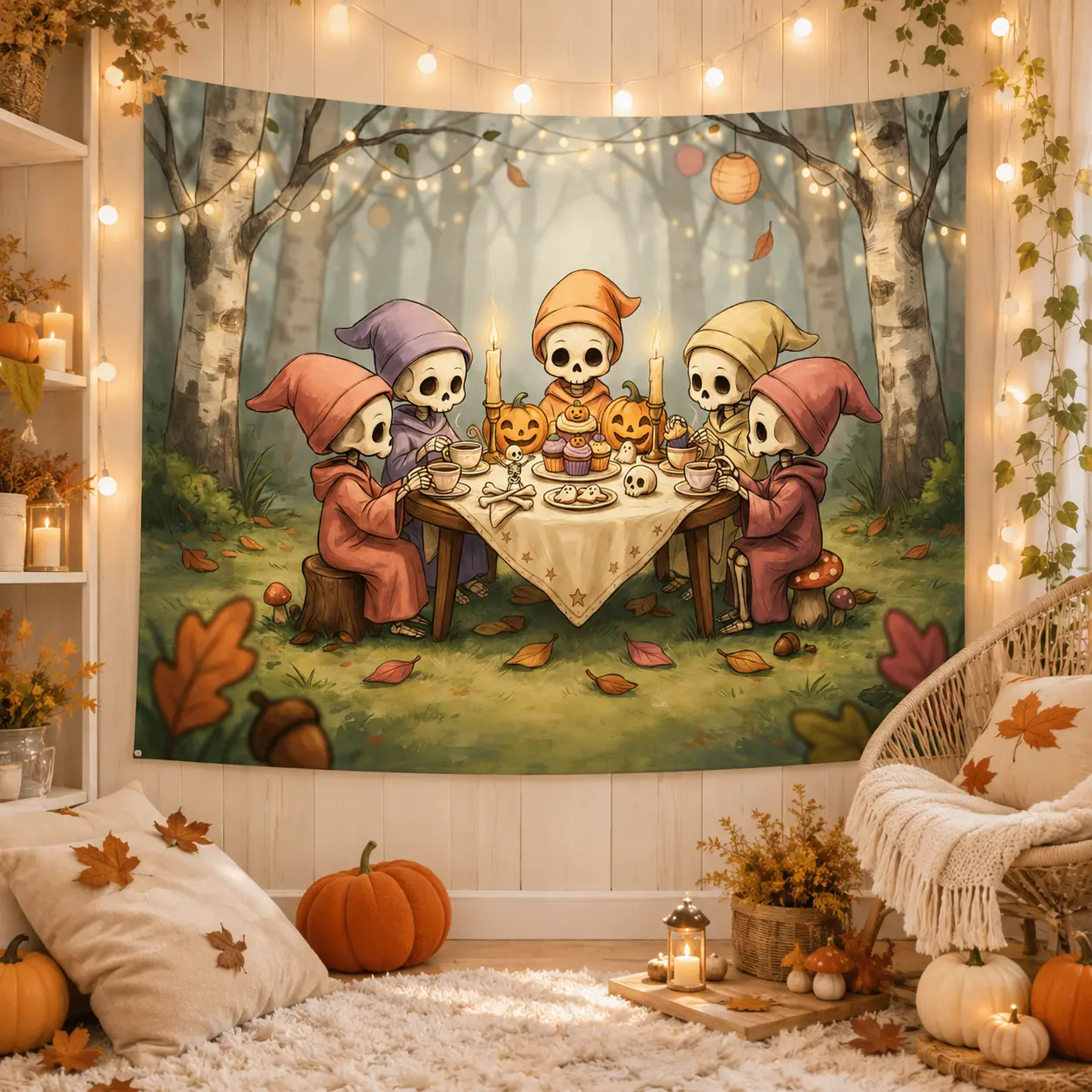 Halloween Party Backdrop - Lightweight Hangable Cartoon Cute Pumpkin Skeleton Banners, Children's Festive Home Decor for Kids' Photo Booth, Polyester, Kids' Party