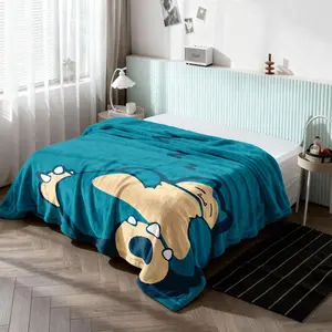 Snorlax Sleeping Flannel Blanket, Cute Lazy Cartoon Character Throw, Cozy Night Design, Soft Plush Fleece, Perfect for Sofa, Bed, Anime Fans Gift