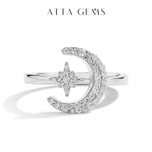 2025 New Synthetic Moissanite Ring for Women Moon and Star for Daliy Fine Jewelry Engagement Wedding Ring  R127