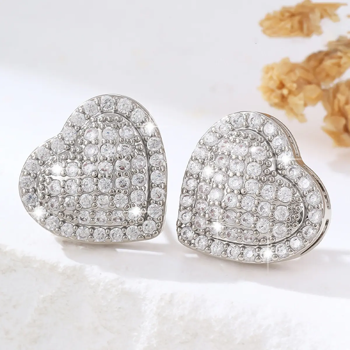 Heart Shaped Earrings for Women, White Gold Plated Studs with Sparkling Zirconia | Non Tarnish Jewelry, Valentines Day Accessories for Women, Valentines Day Jewelry, Earring For Women