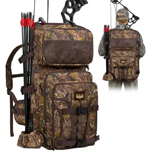 Bow Hunting Backpack with Detachable Arrow Tube, 900D Waterproof Polyester Full-Padded Protection, Archery Saddle Bag with Multi-Pockets & Game Hauling Straps for Compound Bow, Forest Camo