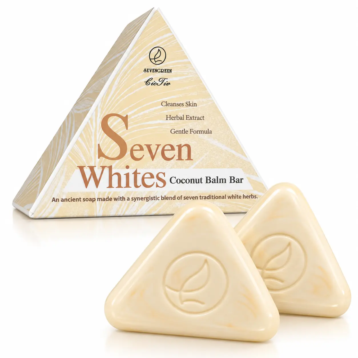 7 Whites Brightening Foam Soap Bar for Face & Body Care, Gentle Coconut Cleanser with White Peony, Licorice Root, Ginseng & Pearl Powder, Moisturizing Nourishing Herbal Bar for Dull Uneven Skin, Daily Use, 120g(4.23oz), 1/2/3 Pack