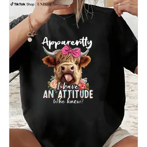 Sarcastic Attitude Tee Featuring Highland Cow Design