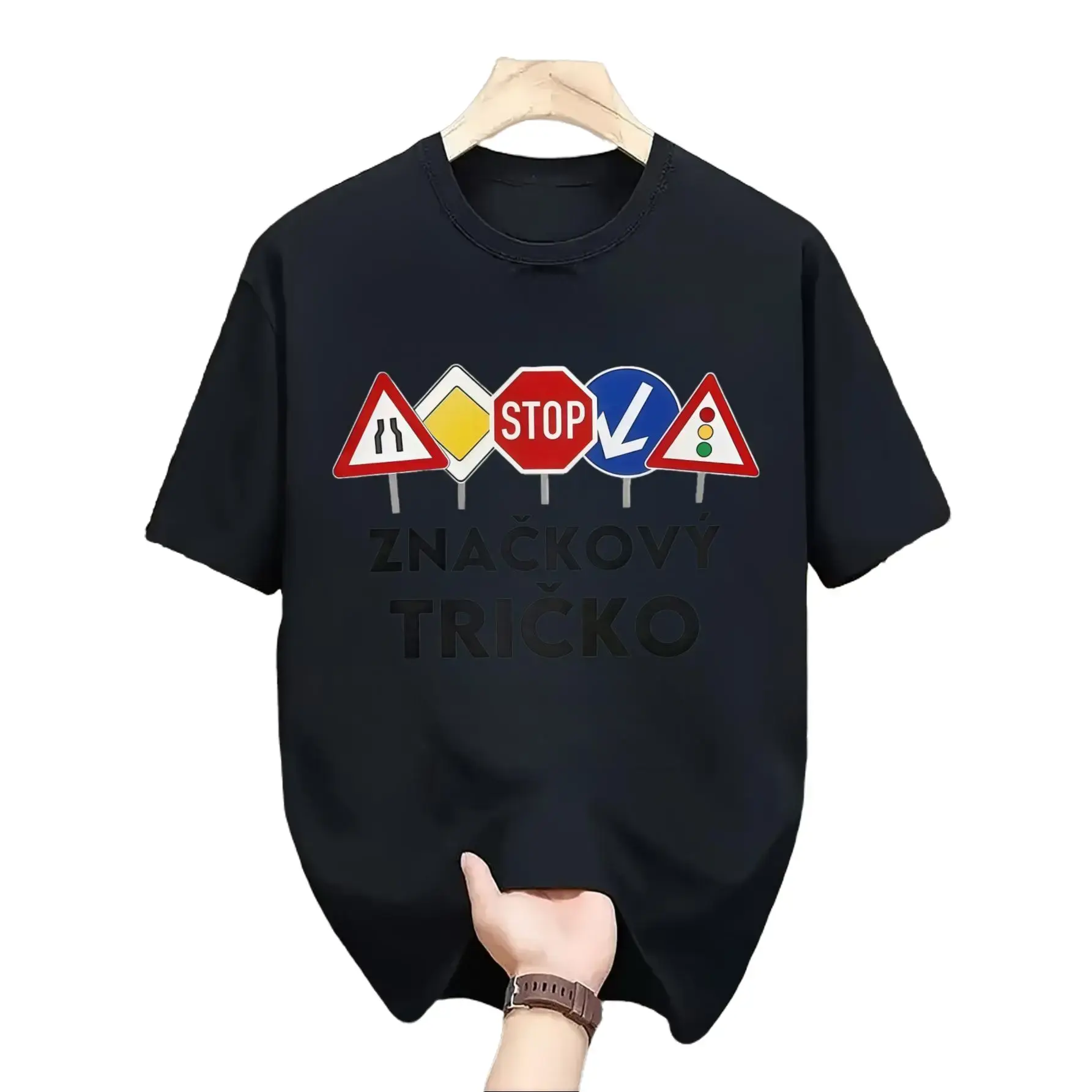 Men's Cotton Fashion T-Shirt - Breathable, Simple, Stylish Clothes with Traffic Signs & Stop Symbol Graphic Print, Unisex Casual Summer Daily Wear, Party Gift for Boyfriend