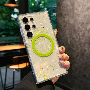 Magnetic Case For Samsung S24 FE S25 FE S26 Plus Ultra Glitter Bling Wireless Charging Soft Silicone Back Cover