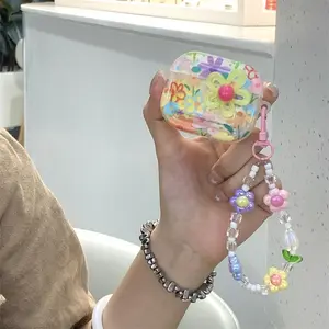 Cute Flower Design Earphone Case with Flower Bead Chain, Decorative Earphone Protector Cover, Earphone Accessories Compatible with AirPods, Headset