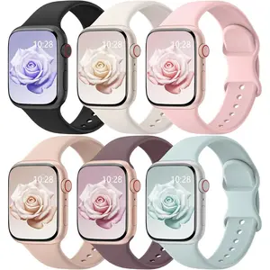 Patenting 6 Pack Sport Bands Compatible with Apple Watch Bands for Women Men 38mm/40mm/41mm/42mm(Series 10), Soft Silicone Waterproof Strap for iWatch Apple Watch Series 10 9 Ultra 8 7 6 5 4 3 2 1 SE