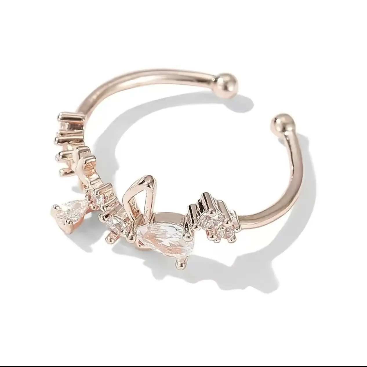 Rings for Women, Elegant Asymmetrical Sparkle Band with Teardrop Zircon - Adjustable Open Design for a Flexible & Comfortable Fit, Rose Gold Aesthetic, Fits All Finger Sizes, Ring Stack, Teardrop And Round Zircons, Cubic Zirconia, Delightful Surprise, Eve