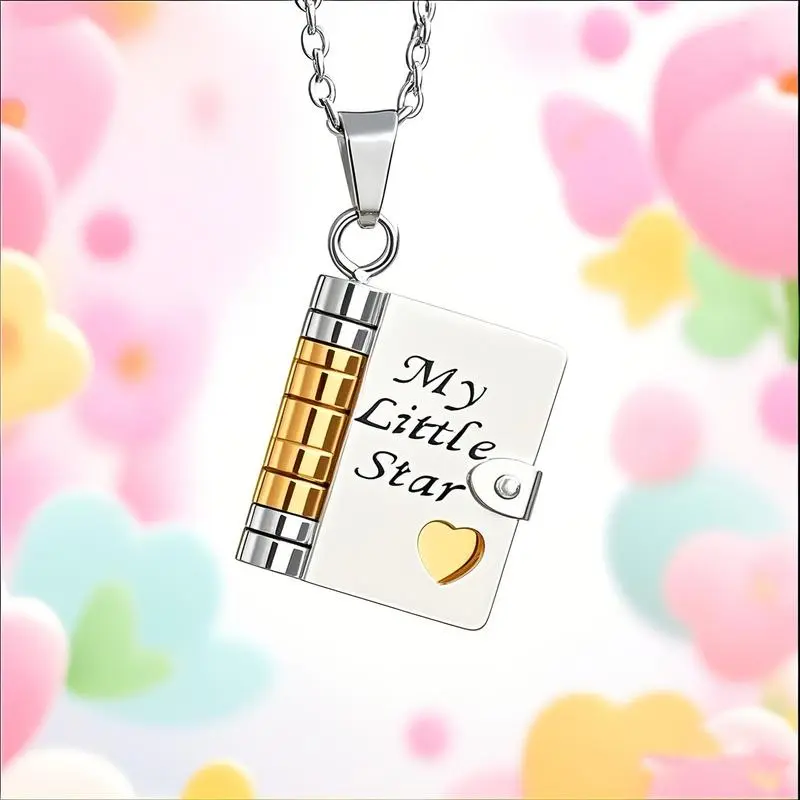 Laser-Engraved Multi-Pages Book Shape Stainless Steel Flip Book Locket Necklace for Daughter - My Little Star Hypoallergenic Jewelry Accessory, Gift Giving for Birthday, Graduation