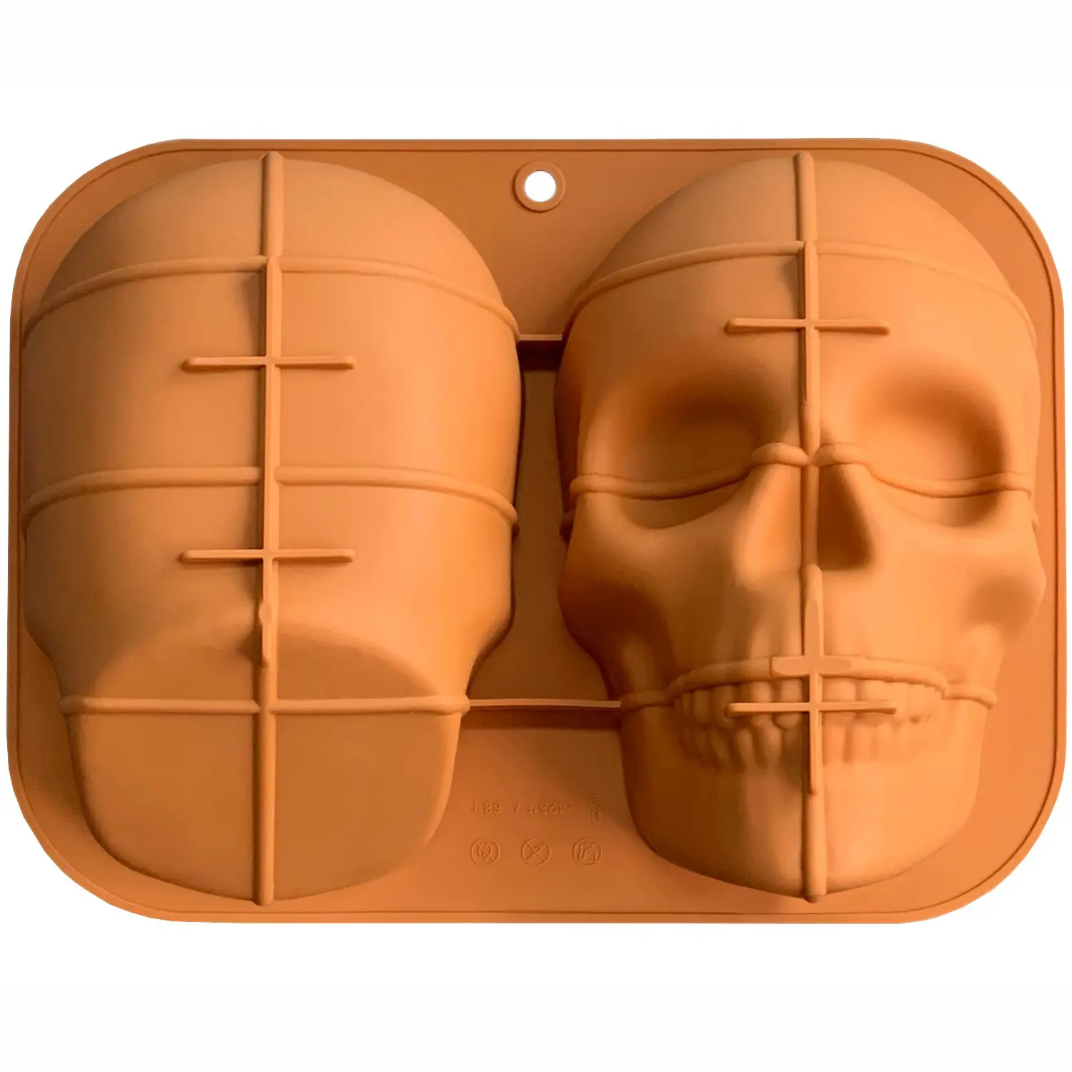 Brown Silicone Large Skull Cake Pan - Eco-Friendly, BPA-Free, Heat-Resistant, Easy-Release Haunted Baking Mold for Halloween, Birthday Parties (12.6 x 9.5 x 3.7 inches)