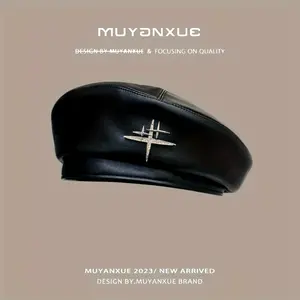 Men's & Women's Black PU Leather Beret - Glossy Snap with Iconic Beret Logo-Like Patch, Unisex French Style Hat for Men & Women, Casual & Formal Events, Hats For Women, Beret For Women Stylish, Vintage Hats For Women, Beret Hats For Women Classy, Hats For