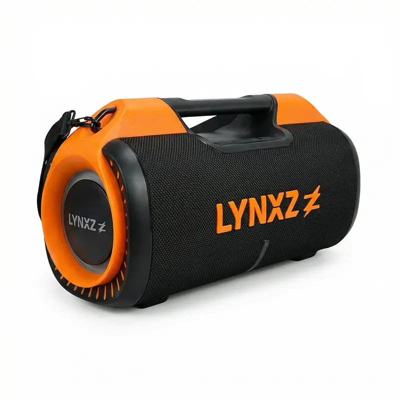 The LYNXZ P06 portable wireless speaker features Bluetooth connectivity, a 10-meter transmission distance, an 8000mAh (18650) battery, waterproof design, and 2.1 stereo sound. It's suitable for parties, travel, cycling, and other similar events.
