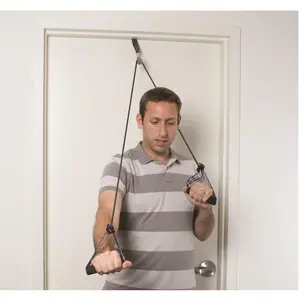 212 MAIN Shoulder Pulley with Exercise Tubing & Handles - Black, Extra Heavy, Weight Training, Door Mount, Shoulder Rehab, Swivel Pulley