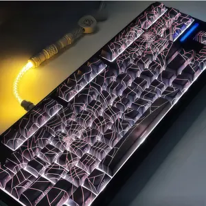 Spider Web Side Engraved Keycaps, 1 Set Transparent & Thermally Sublimated PBT Keycaps, Gaming Keyboard Accessories for Mechanical Keyboards, Spider Web Engraving, Backlit Keyboard