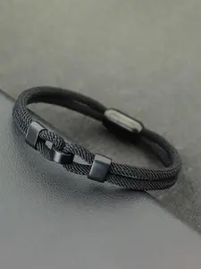 Men's Minimalist Casual Plain Color Braided Bracelet, Stainless Steel Magnetic Closure Design Bracelet, Fashionable Jewelry for Daily Wear
