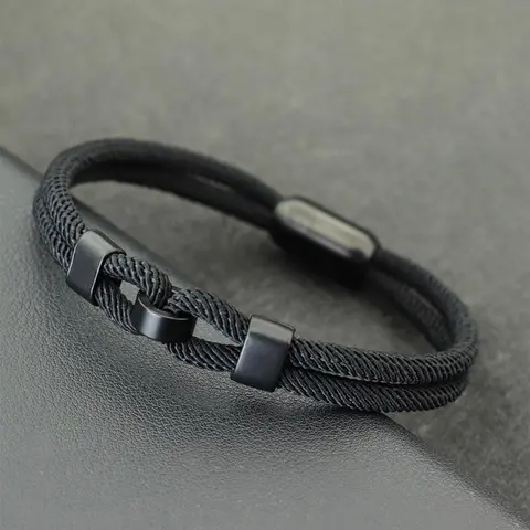 Men's Minimalist Casual Plain Color Braided Adjustable Bracelet, Stainless Steel Magnetic Closure Design Bracelet, Fashionable Bracelets Jewelry for Daily Wear