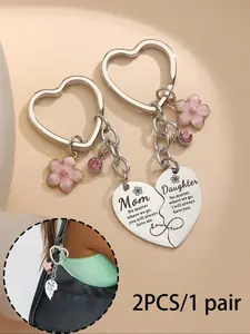 Mother Daughter Heart Print Keychain Set, Perfect Gift for Mom and Daughter, Ideal for Mother's Day and Special Occasions