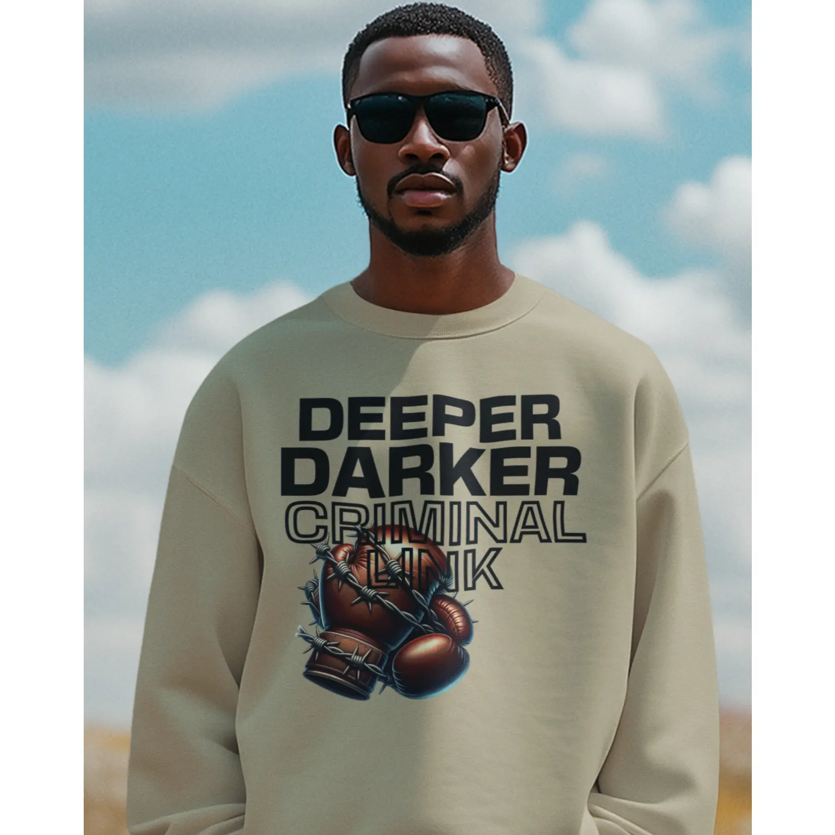 DEEPER DARKER CRIMINAL LINK BOXING CREWNECK SWEATER | (2TONEDASUPASTAR x WHAT'S YOUR HUSTLE?®)