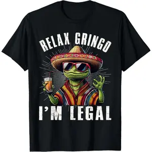 shirts - Cotton Short Sleeve Relax Gringo I'm Legal Mexican Lizard Funny T-Shirt for Men Women