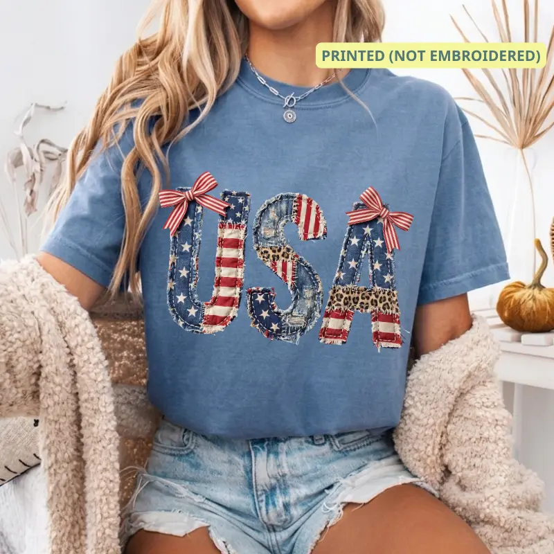 Comfort Colors (PRINT NOT EMBROIDERED) USA American Flag Shirt, Faux Patchwork 4th of July Tee, Independence Day 250 Years Shirt, Patriotic Graphic Top