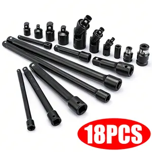18-Piece Drive Tool Accessory Set, Premium CR-V Steel with Black Phosphate Finish, Includes Socket Adapters, Extensions and Universal Joints and Impact Coupler, Professional Socket Accessories