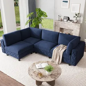 Garvee 134 in Modular Sectional Sofa, 4 Seat High Density Sponges Cloud Couch L Shaped Sofa, Velvet Couch with Upholstered for Living Room, Apartment