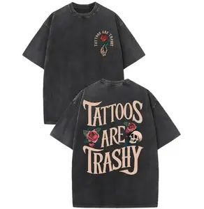 [Vintage Cotton T-Shirt] High Quality Cotton Vintage Wash Style Men's Double-Sided Printed T-Shirt, Summer Wear, Drop Shoulder Sleeves Round Neck Short-Sleeved Top