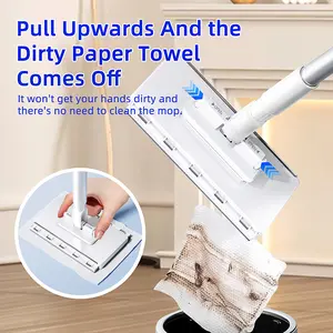 Mini Clip-On Reusable Flat Mop, Works with Disposable Cloths Paper Towels & Rags, Hands-Free Wet Dry Dust Mop with Extendable Handle for Hardwood Tile Bathroom Kitchen