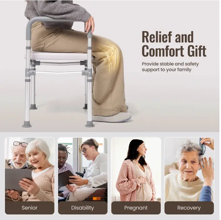 Toilet Seat Risers with Handles, Raised Toilet Seat Riser for Seniors, handicap and Pregnant, Supports up to 300Lbs, Gray