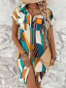 Geometric Print Shirt Dress - Relaxed Fit Summer Tunic for Everyday Wear