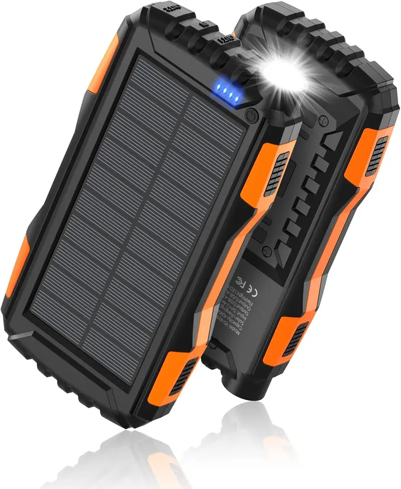 Power-Bank-Solar-Charger 42800mAh Portable Charger External Battery Pack 5V3.1A QC 3.0 Fast Charger with Super Bright Flashlight IP67 Waterproof - Phone
