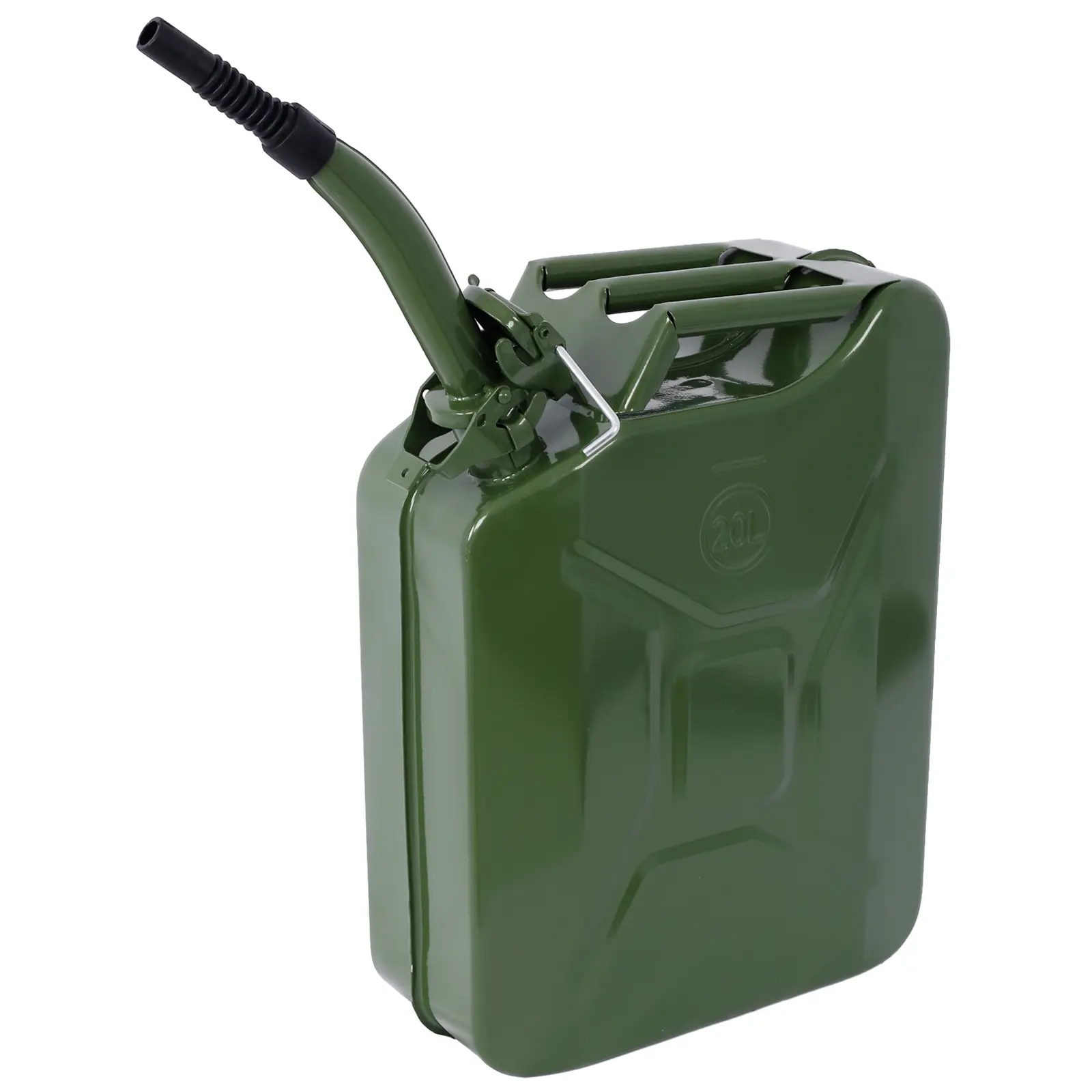 20L (5Gal) Cold-Rolled Steel Gas Can with Flexible Spout Tube, Top Handle, Anti-Corrosion Coatings, 14" x 5.5" x 18" Hand Tool for Gasoline Cars, Trucks Outdoor Fuel Storage