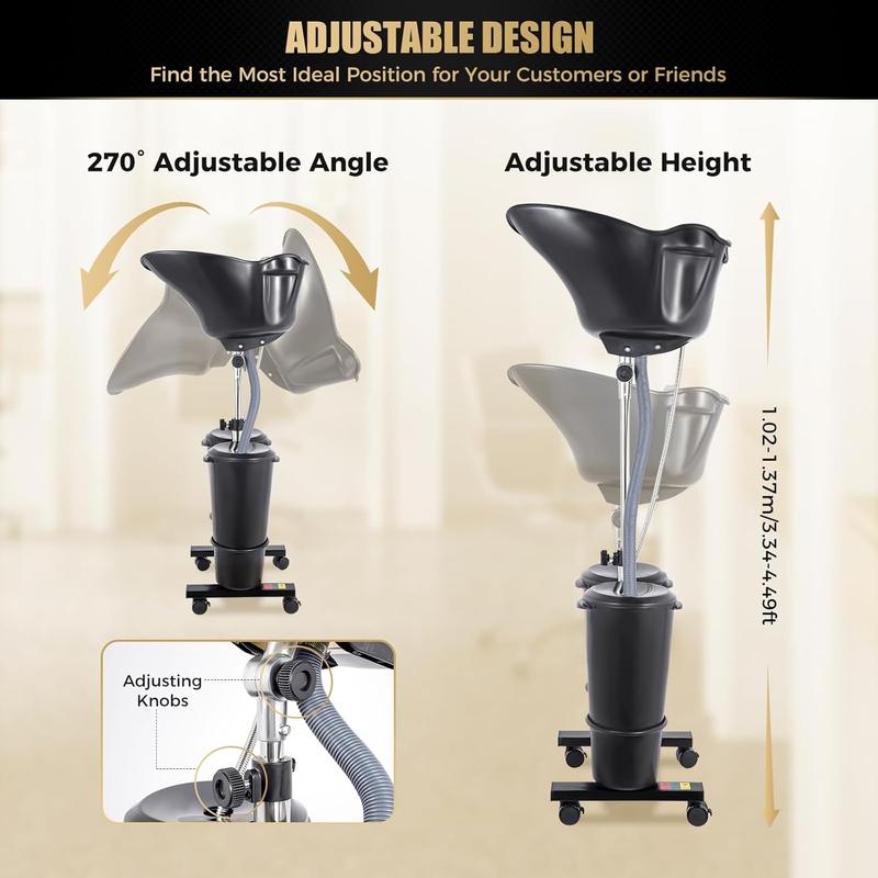 Portable Shampoo Bowl with Electric Pump, Hair Washing Station for Home & Barber Use, Portable Sink for Washing Hair with Dual-Bucket Design, Height Adjustable Stand