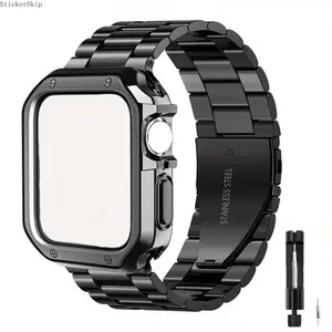 2026NEWMetal Watch Strap + Shockproof Protective Case, Smart Watch Accessories ForWatch Series 11 10 Ultra3 Ultra SE3 SE 9 8 7 6 5 4 Chain Watch Strap For iWatch 49mm 45mm 44mm 42mm 41mm 40mm 38mm Smart Watch Straps + Case Combo