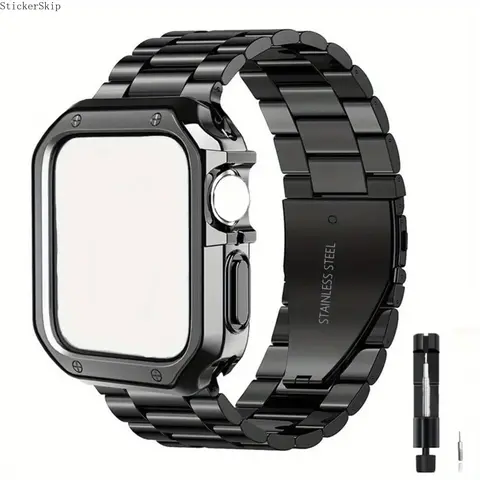 2026NEWMetal Watch Strap + Shockproof Protective Case, Smart Watch Accessories ForWatch Series 11 10 Ultra3 Ultra SE3 SE 9 8 7 6 5 4 Chain Watch Strap For iWatch 49mm 45mm 44mm 42mm 41mm 40mm 38mm Smart Watch Straps + Case Combo