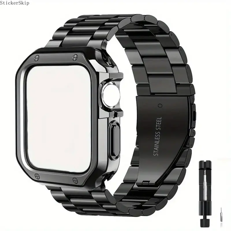 2026NEWMetal Watch Strap + Shockproof Protective Case, Smart Watch Accessories ForWatch Series 11 10 Ultra3 Ultra SE3 SE 9 8 7 6 5 4 Chain Watch Strap For iWatch 49mm 45mm 44mm 42mm 41mm 40mm 38mm Smart Watch Straps + Case Combo
