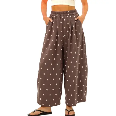 MaLinfandor Women's Polka-Dot Casual Comfy Trousers - Summer Boho Beach Elastic Waist Palazzo Wide Leg Bottoms with Side Pockets, Polka-Dot Charm, Cold Wash Compatible