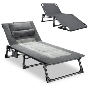 Mopaicot Folding Camping Cot for Adults, Portable Outdoor Lounger Bed with Mattress & Ergonomic Pillow, 4-Position Adjustable Reclining Cot, Heavy Duty Sleeping Cot for Camping, Patio, Beach & Guest Room