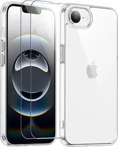 For iPhone 16e Case 2025 – 2 Pack Crystal Clear Slim Protective Case with 12FT Military-Grade Drop Protection, Anti-Yellowing, and Tempered Glass Screen Protectors