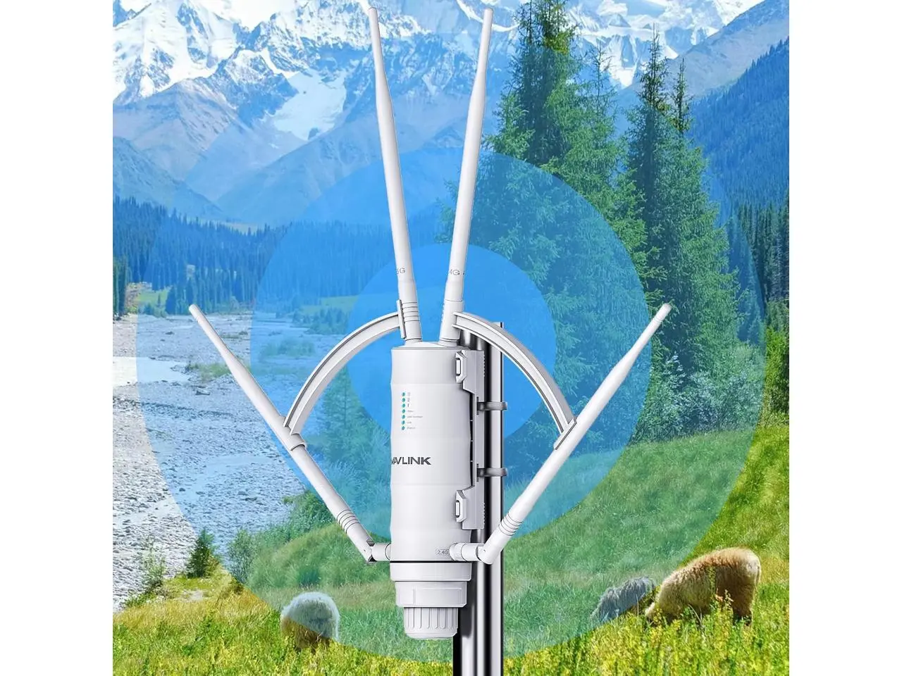 WAVLINK AC1200 Outdoor Mesh Extender/Router,Long Range IP65 Waterproof WiFi Repeater with Passive/Active POE,Support Fat/Fit AP,Dual Band 5G+2.4G,4x7dBi Omni Antenna,Enterprise-Grade Encryption