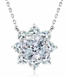 Stunning Solitaire Pendant with 3 Carat D Color Cubic Zirconia in Ice Flower Cut Radiant Cut Setting for Adults